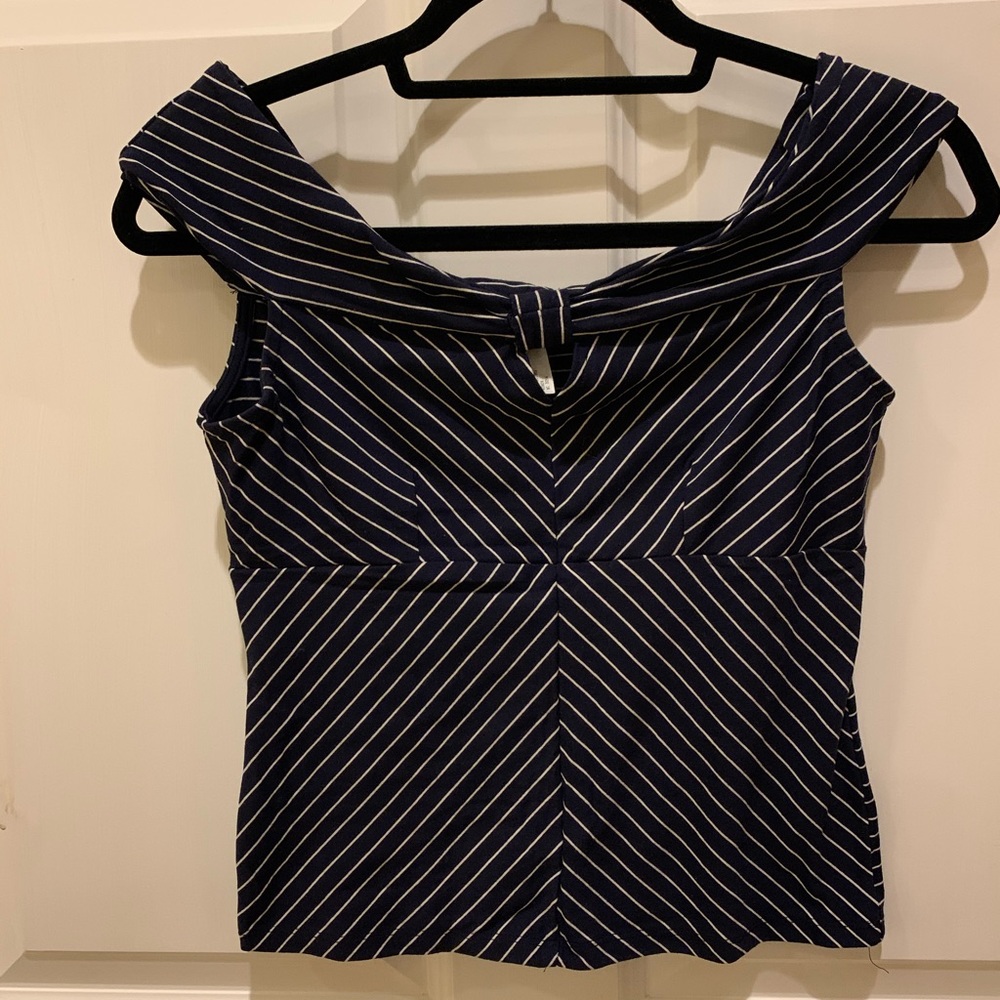 Leith Striped Off the Shoulder Crop Top